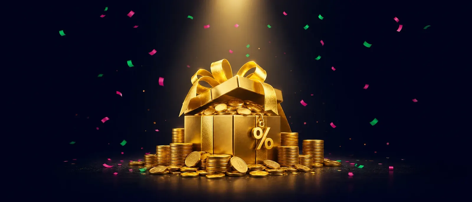 Ilustrasi kotak hadiah emas promosi Megajudi303